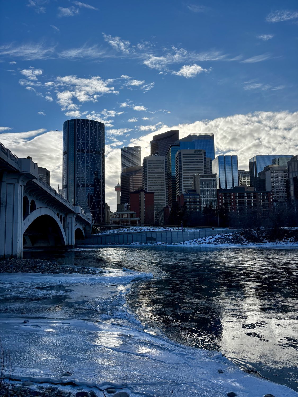 Downtown Calgary skyline in winter